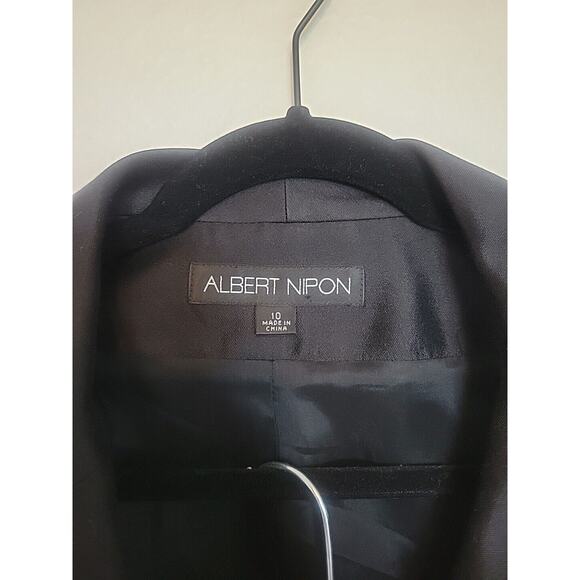 Vintage Albert Nipon Skirt Suit Women 10 Black Wool & Silk Lined Blazer Career - Picture 2 of 16